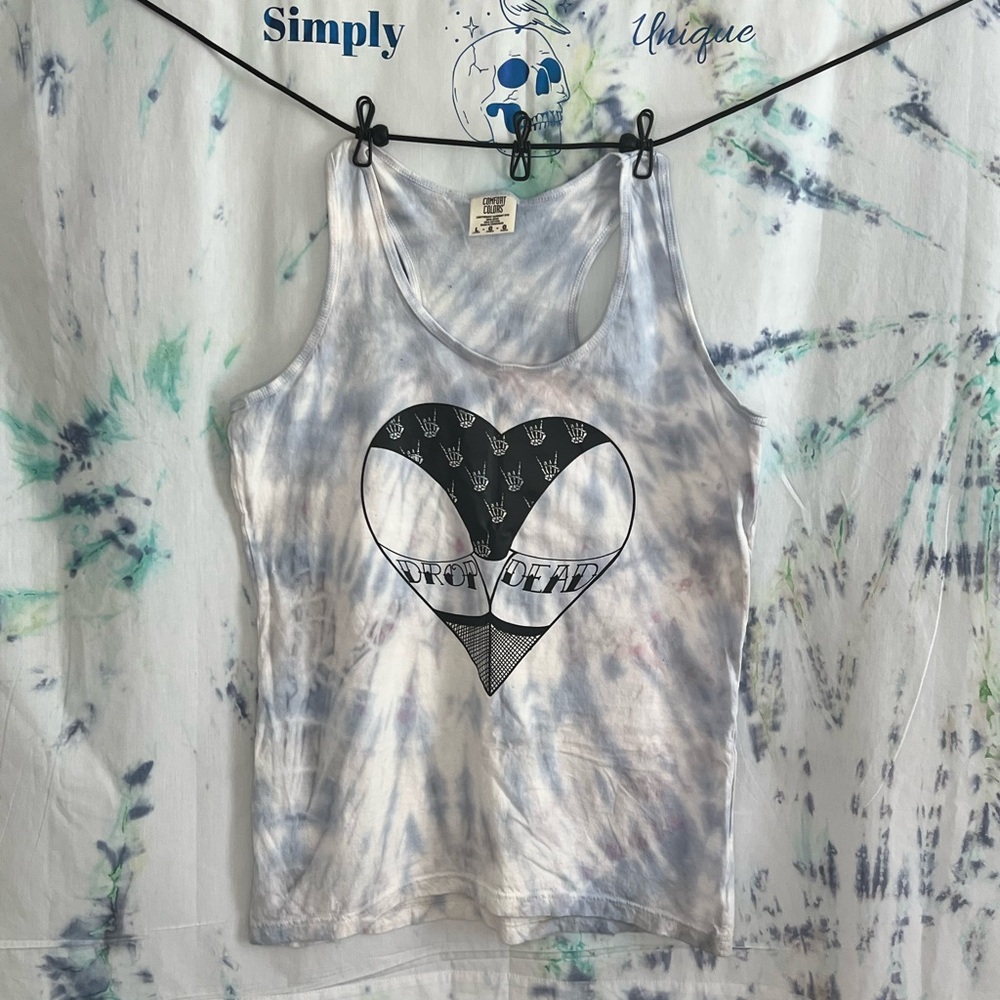 Drop Dead White and blue tie dye Tank Top